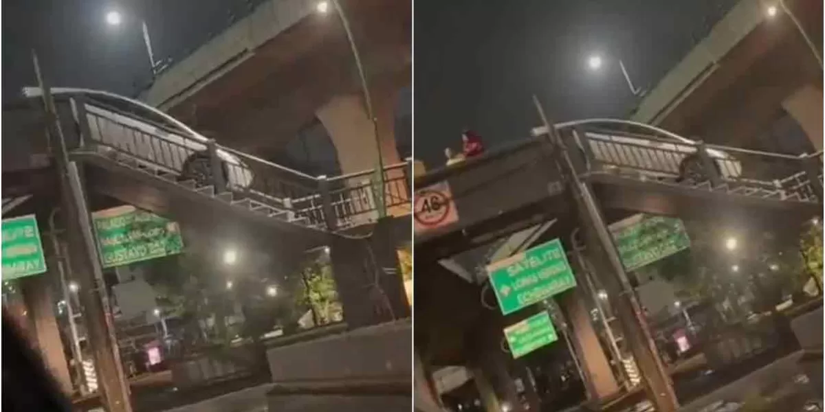 Conductor es captado intentando cruzar puente peatonal con vehículo en EDOMEX