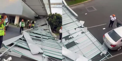 Cae techo de puente peatonal en el AICM: una automovilista resulta afectada en incidente en Terminal 1